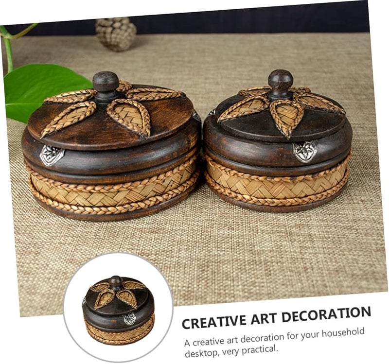 Solid Wood Ashtray With Lid Vintage Home Office Decor Southeast Asian Style Smoking Tray - Image 5